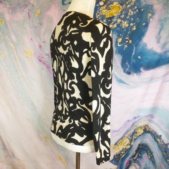 J. CREW off-white + black graphic swirly print Cashmere button Cardigan Sweater - Picture 8 of 11
